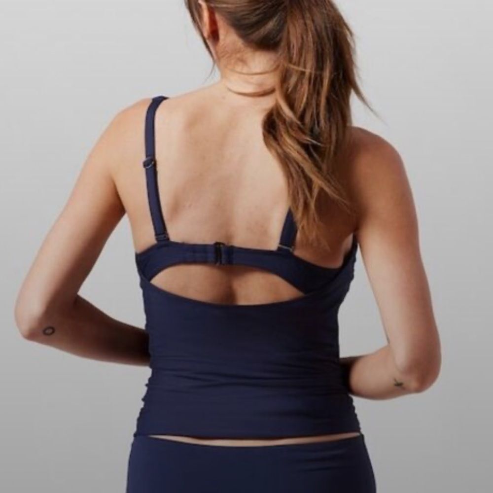 Athleta Square Neck Bra Cup Underwire Tankini Top Navy Blue 40 B/C Tall - Picture 2 of 9
